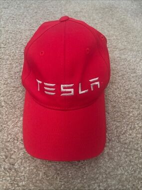 Tesla Red Baseball Cap with White Embroidered Logo